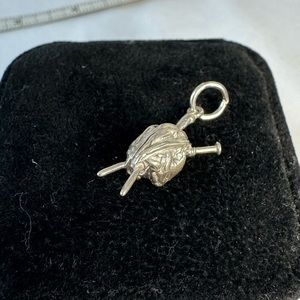 Small silver yarn ball and needles charm for bracelet